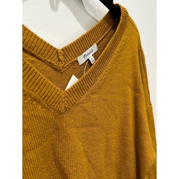 Madewell Double-V 3/4 Sleeve lightweight knit Sweater Size XS Egyptian Gold NWT - Picture 2 of 7
